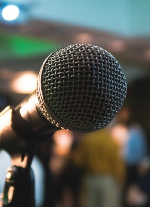 Close-up of a microphone on a stand